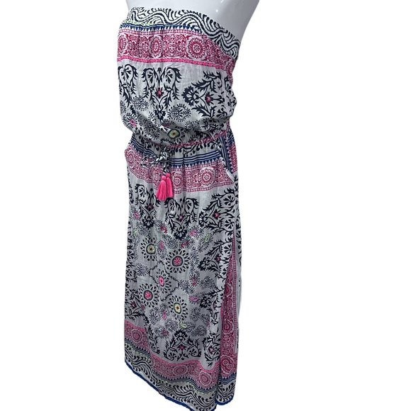 Kalypso 7 Sumba Strapless Dress Coverup, White Multi, Cotton, M - Picture 2 of 12